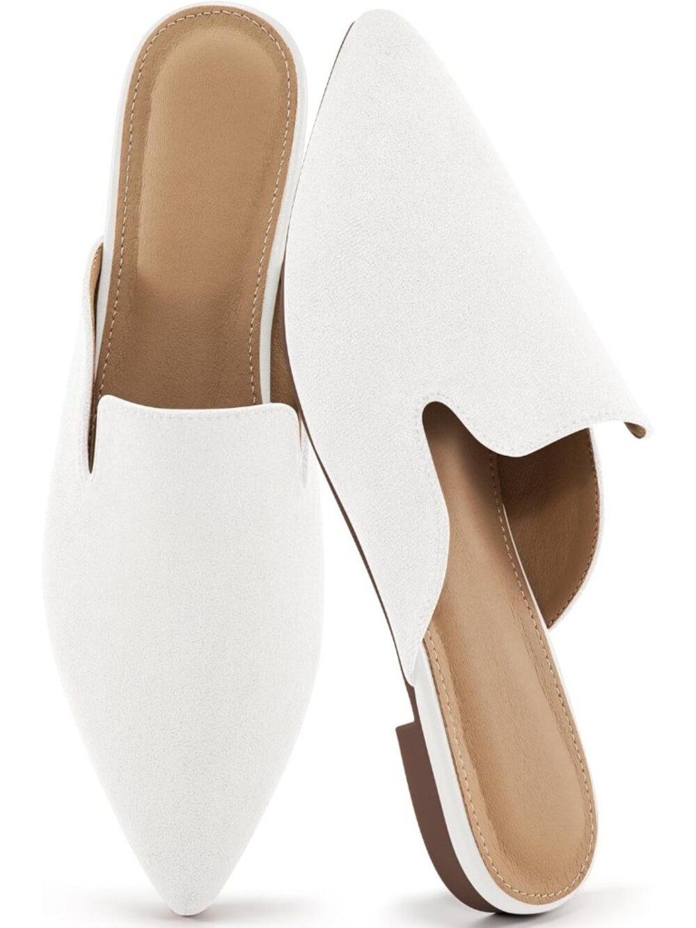 Women's White Mules Flats Pointed Toe Dressy Slip On Work Comfortable Shoes